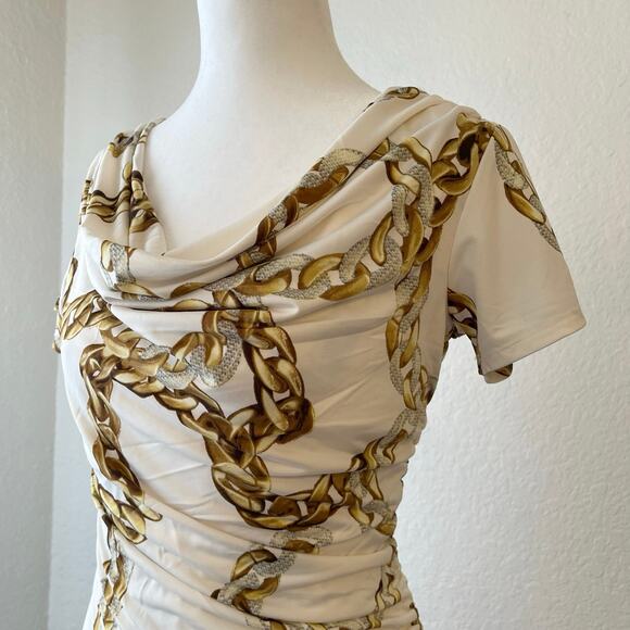 Carmen Marc Valvo Y2K Top Womens XS Chain Ruched Long Cowl Stretch Maximalist - Picture 4 of 13